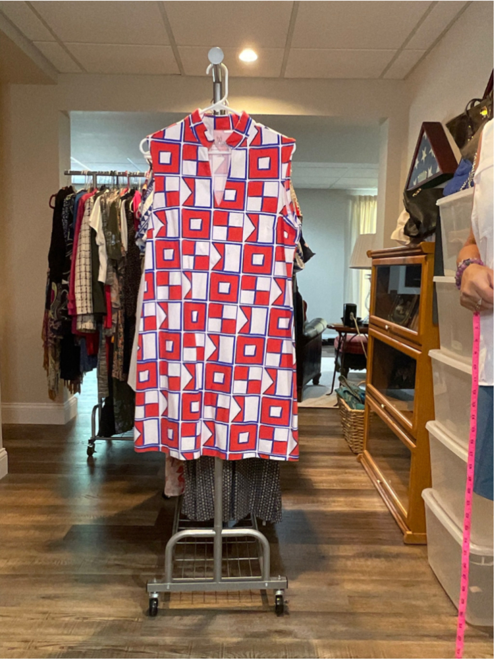 MAHI GOLD Red and White Geometric Mini Dress